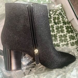 NWT Kate Spade Black Glitter Block Heel Ankle Boots Sz 8